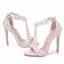 Charmant Weiß Brautschuhe 2018 Spitze Blumen Strass Knöchelriemen Perle T-Riemen 9 cm Stilettos Peeptoes Hochzeit Hochhackige
