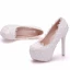 Chic / Beautiful White Wedding Shoes 2018 Lace Flower Pearl 14 cm Stiletto Heels Round Toe Wedding Pumps