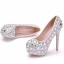 Sparkly Sølv Brudesko 2018 Krystall Rhinestone 14 cm Stiletthæler Rund Tå Bryllup Pumps