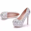 Sparkly Silver Wedding Shoes 2018 Crystal Rhinestone 14 cm Stiletto Heels Round Toe Wedding Pumps