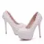 Chic / Beautiful White Wedding Shoes 2018 Lace Flower Rhinestone 14 cm Stiletto Heels Round Toe Wedding Pumps
