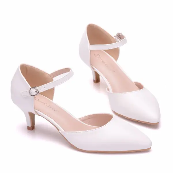 Simple Blanche Chaussures Femmes 2018 Boucle 5 cm Talons Aiguilles À Bout Pointu Talons Hauts