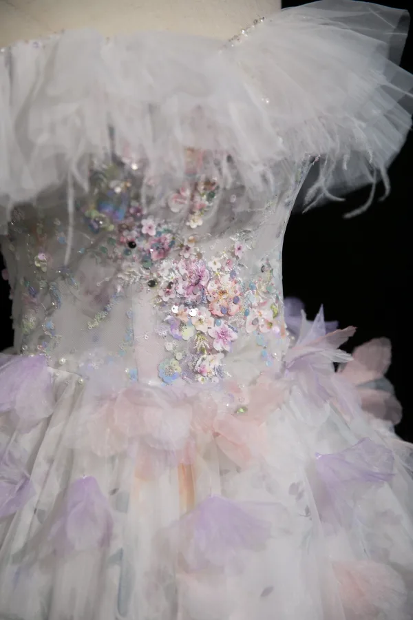 Chic / Belle Blanche Perlage Paillettes Appliques Robe De Bal 2025 Robe Boule De l'épaule Gland Manches Courtes Dos Nu Longue Robe De Ceremonie