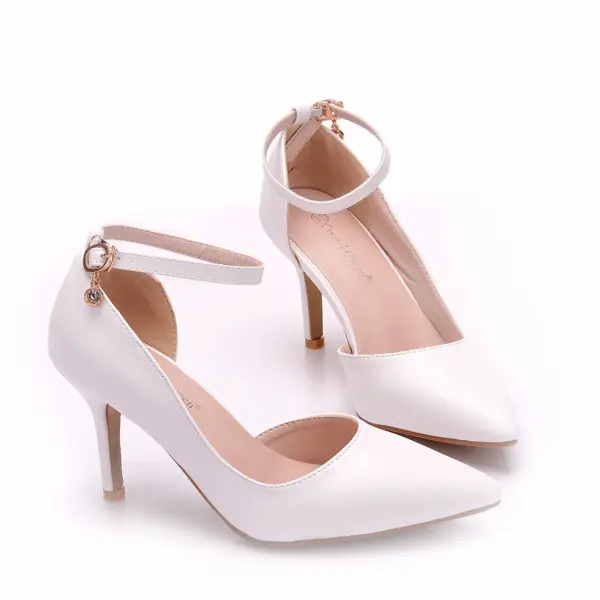 Schlicht Weiß Büro Damenschuhe 2018 Knöchelriemen 8 cm Stilettos Spitzschuh Hochhackige
