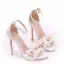 Schöne Weiß Brautschuhe 2018 Applikationen Strass Knöchelriemen 11 cm Stilettos Peeptoes Hochzeit Hochhackige
