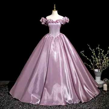 Elegant Blushing Pink Satin Prom Dresses 2025 Ball Gown Ruffle Off The Shoulder Sleeveless Backless Floor Length Long Prom Formal Dresses