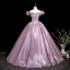 Elegant Blushing Pink Satin Prom Dresses 2025 Ball Gown Ruffle Off-The-Shoulder Sleeveless Backless Floor-Length / Long Prom Formal Dresses