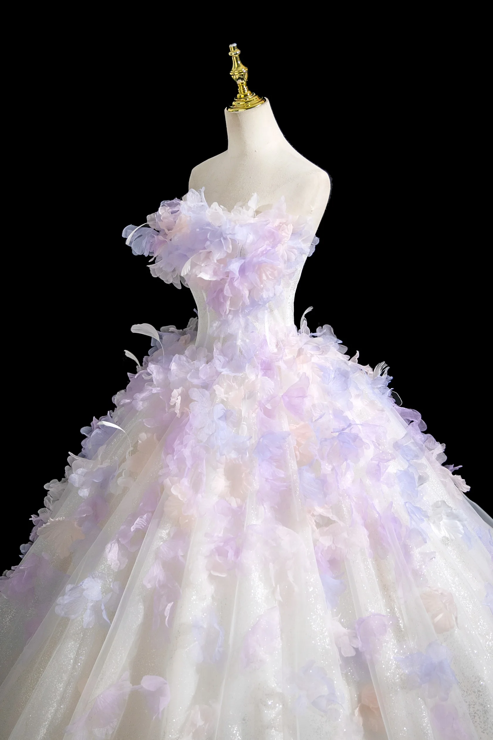 strapless open back dress Sparkly White Floral Strapless Mermaid Long Prom Dress main image 1