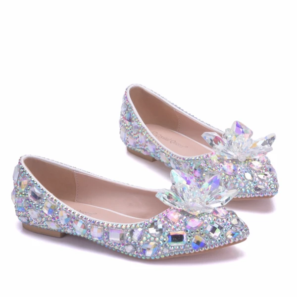 Glittrande Silver Brudskor 2018 Kristall Rhinestone Spetsiga Platt