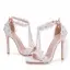 Charmant Blanche Chaussure De Mariée 2018 T-Strap En Dentelle Fleur Perle Faux Diamant Bride Cheville 11 cm Talons Aiguilles Peep Toes / Bout Ouvert Mariage Talons Hauts