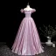 Elegant Blushing Pink Satin Prom Dresses 2025 Ball Gown Ruffle Off-The-Shoulder Sleeveless Backless Floor-Length / Long Prom Formal Dresses