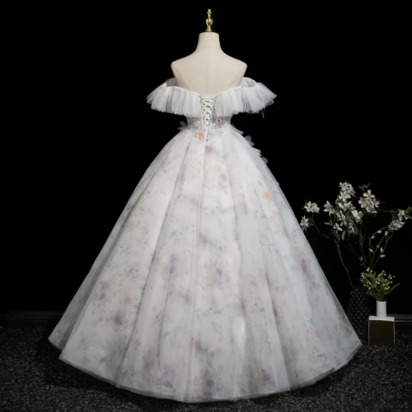 Chic / Belle Blanche Perlage Paillettes Appliques Robe De Bal 2025 Robe Boule De l'épaule Gland Manches Courtes Dos Nu Longue Robe De Ceremonie