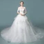 Élégant Ivoire Robe De Mariée 2018 Robe Boule En Dentelle Fleur Volants en Cascade Encolure Dégagée 1/2 Manches Cathedral Train Mariage