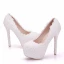 Chic / Beautiful White Wedding Shoes 2018 Lace Flower Pearl 14 cm Stiletto Heels Round Toe Pumps
