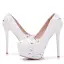 Chic / Beautiful White Wedding Shoes 2018 Lace Pearl Rhinestone 14 cm Stiletto Heels Round Toe Wedding Pumps