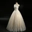 Chic / Beautiful Champagne Wedding Dresses 2018 Ball Gown Beading Sequins Scoop Neck Short Sleeve Floor-Length / Long Wedding
