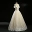 Chic / Belle Champagne Robe De Mariée 2018 Princesse Perlage Paillettes Dos Nu Encolure Dégagée Sans Manches Longue Mariage