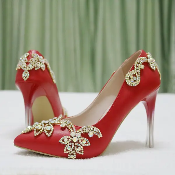 Mode Vita Brudskor 2018 Rhinestone 9 cm Kristall Stilettklackar Spetsiga Bröllop Pumps