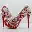 Chic / Beautiful Red Wedding Shoes 2018 Appliques Lace Pearl Rhinestone 14 cm Stiletto Heels Round Toe Wedding Pumps