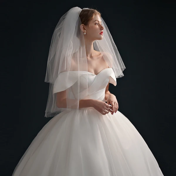 Modest / Simple High-end Ivory Ball Gown Satin Wedding Dresses 2021 Off-The-Shoulder Short Sleeve Backless Royal Train Wedding