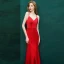 Sexy Rouge Robe De Soirée 2019 Trompette / Sirène Cristal Bretelles Spaghetti Dos Nu Sans Manches Train De Balayage Robe De Ceremonie