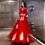 Moderne / Mode Rouge Robe De Soirée 2018 Princesse Appliques En Dentelle De l'épaule 1/2 Manches Dos Nu Longue Robe De Ceremonie