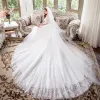 Modern / Fashion White Corset Wedding Dresses 2018 A-Line / Princess Appliques Lace Scoop Neck Backless 1/2 Sleeves Cathedral Train
