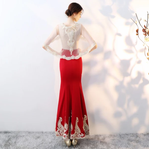 Chic / Beautiful Red With Shawl Evening Dresses 2019 Trumpet / Mermaid Beading Rhinestone Lace Flower Scoop Neck Sleeveless Ankle Length Formal Dresses