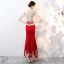 Chic / Beautiful Red With Shawl Evening Dresses  2019 Trumpet / Mermaid Beading Rhinestone Lace Flower Scoop Neck Sleeveless Ankle Length Formal Dresses