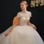 Vintage High End Weiß Ballkleid Brautkleider / Hochzeitskleider 2021 Rundhalsausschnitt Perlenstickerei Perle Strass Kurze Ärmel Rückenfreies Königliche Schleppe Hochzeit