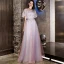 Chic / Beautiful Blushing Pink Evening Dresses  2019 A-Line / Princess Appliques Lace Scoop Neck Short Sleeve Floor-Length / Long Formal Dresses