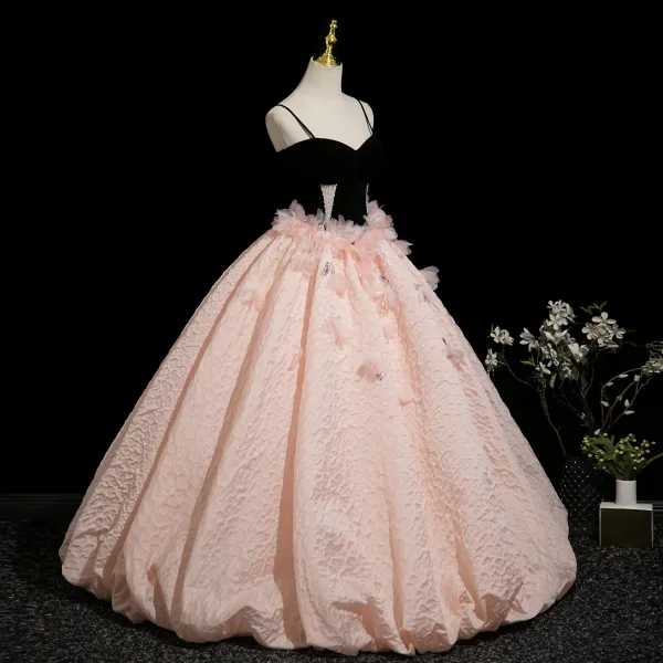 Élégant Rougissant Rose Perlage Paillettes Appliques Robe De Bal 2025 Robe Boule Bretelles Spaghetti Sans Manches Dos Nu Longue Robe De Ceremonie