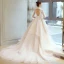 Vintage / Originale Champagne Robe De Mariée 2018 Princesse Dos Nu En Dentelle Fleur Volants en Cascade Col Haut 3/4 Manches Cathedral Train Mariage