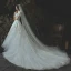 Modern / Fashion Ivory Wedding Dresses 2019 A-Line / Princess Lace Appliques Beading Pearl Sequins Scoop Neck Backless Short Sleeve Royal Train
