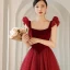 Chic / Beautiful Burgundy Suede Spotted Prom Dresses 2021 A-Line / Princess Square Neckline Sleeveless Backless Floor-Length / Long Prom Formal Dresses