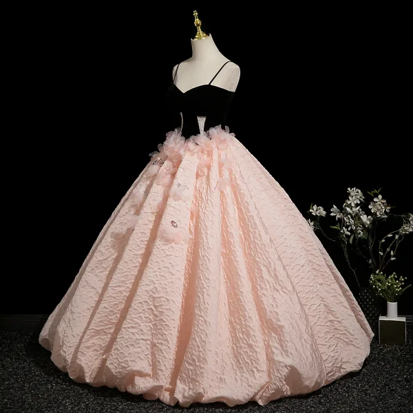 Élégant Rougissant Rose Perlage Paillettes Appliques Robe De Bal 2025 Robe Boule Bretelles Spaghetti Sans Manches Dos Nu Longue Robe De Ceremonie