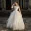 Élégant Ivoire Robe De Mariée 2018 Robe Boule Dentelle Perlage Cristal Paillettes Volants en Cascade De l'épaule Dos Nu Sans Manches Longue Mariage