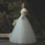 Elegant Ivory Corset Wedding Dresses 2019 A-Line / Princess Off-The-Shoulder Short Sleeve Backless Floor-Length / Long