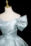 Chic / Beautiful Sky Blue Prom Dresses 2025 Ball Gown Off-The-Shoulder Short Sleeve Backless Floor-Length / Long Prom Formal Dresses