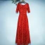 Chic / Beautiful Red Formal Dresses Evening Dresses  2017 Lace Flower Sequins Scoop Neck 1/2 Sleeves Ankle Length A-Line / Princess