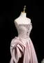Sexy Rosa Perlenstickerei Strass Pailletten Abendkleider 2025 A Linie Bandeau Ärmellos Rückenfreies Gespaltete Front Sweep / Pinsel Zug Abend Festliche Kleider