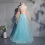 Unique Bleu Robe De Soirée 2019 Princesse En Dentelle Perle Paillettes Col Haut Manches Longues Dos Nu Longue Robe De Ceremonie