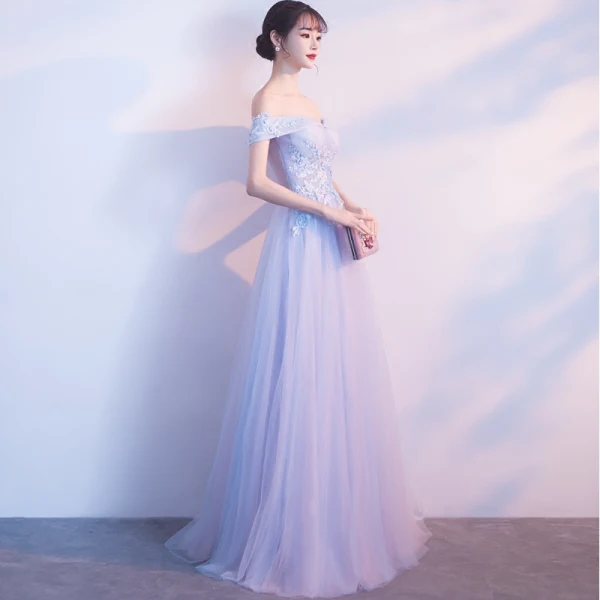 Schöne Himmelblau Brautjungfernkleider 2018 A Linie Mit Spitze Applikationen Perle Off Shoulder Rückenfreies Ärmellos Lange Kleider Für Hochzeit