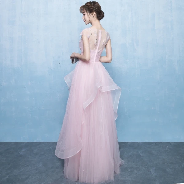 Flotte Lyserød Gallakjoler 2018 Prinsesse Beading Cascading Flæser Scoop Neck Ærmeløs Lange Galla Kjoler