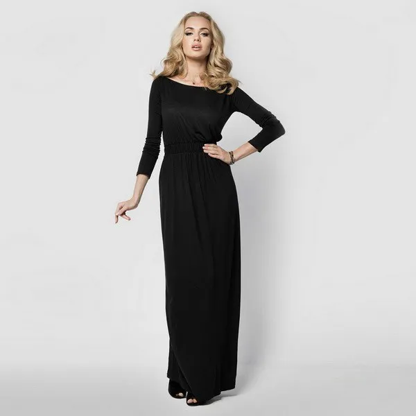 Modest Simple Casual Maxi Dresses 2019 Pleated Square Neckline Long Sleeve Floor Length Long Womens Clothing