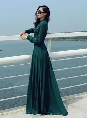 Dark green maxi dress with sleeves online
