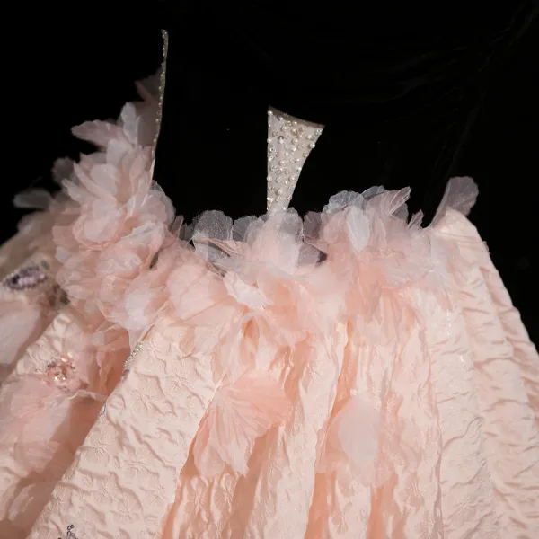 Élégant Rougissant Rose Perlage Paillettes Appliques Robe De Bal 2025 Robe Boule Bretelles Spaghetti Sans Manches Dos Nu Longue Robe De Ceremonie