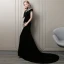 Stunning Black Evening Dresses  2018 Trumpet / Mermaid Beading Tassel Suede High Neck Short Sleeve Court Train Formal Dresses