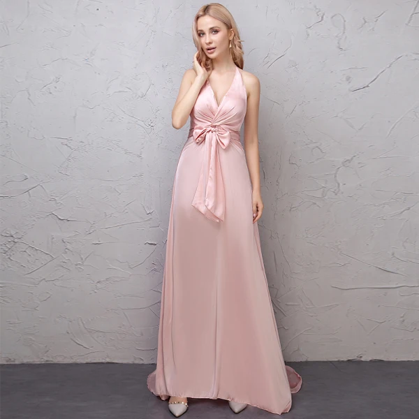 Abordable Rougissant Rose Robe De Soirée 2019 Princesse Noeud Titulaire Sans Manches Dos Nu Tribunal Train Robe De Ceremonie