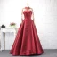 Luxe Bleu Marine Fait main Perlage Robe De Soirée 2019 Princesse Cristal Col Haut Manches Longues Train De Balayage Robe De Ceremonie